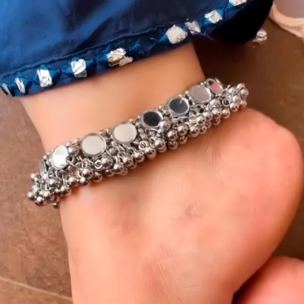 Oxidized Silver Mirror Anklet Set