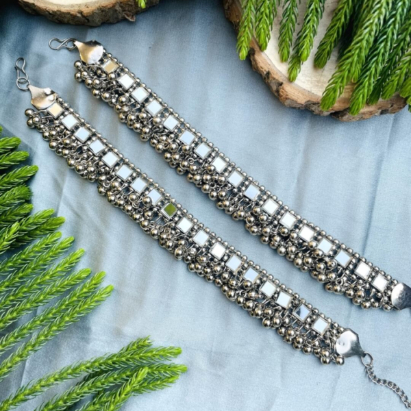Oxidized Mirror Anklet Set Silver - Image 2