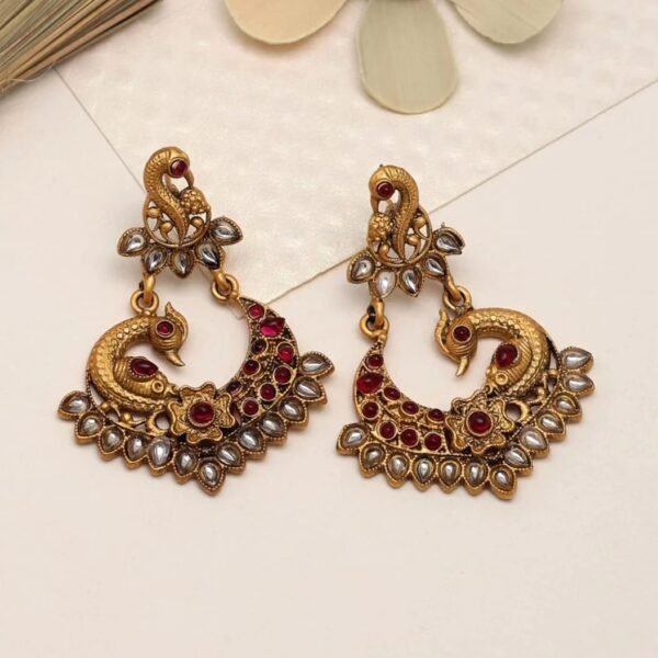 Gold Plated Peacock Earrings - Image 3
