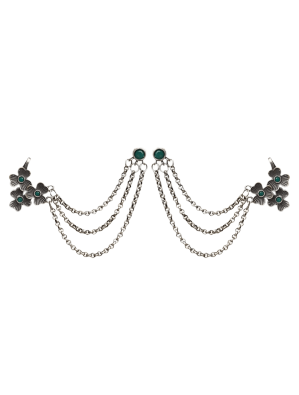 Silver Replica Pearl Bugadi Ear Cuff earrings - Image 2