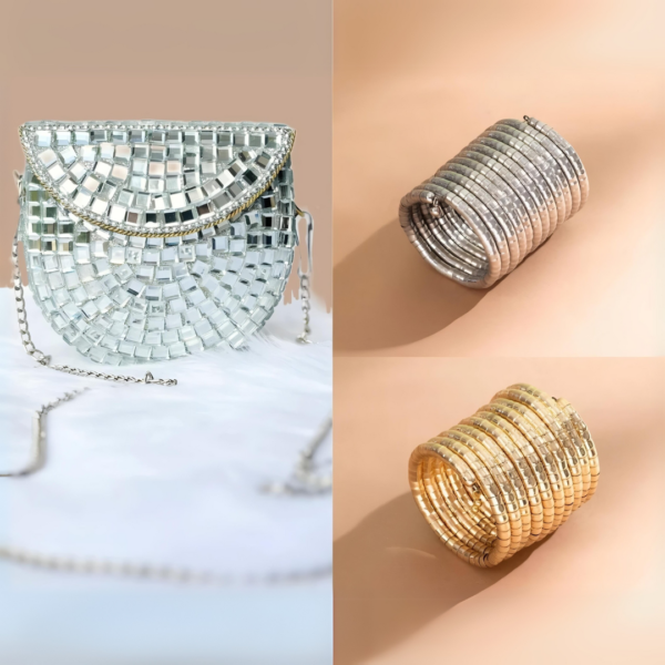 Mirror Handbag (Mini) Spiral Viral Gold and Silver Bracelets (Festive Combo)
