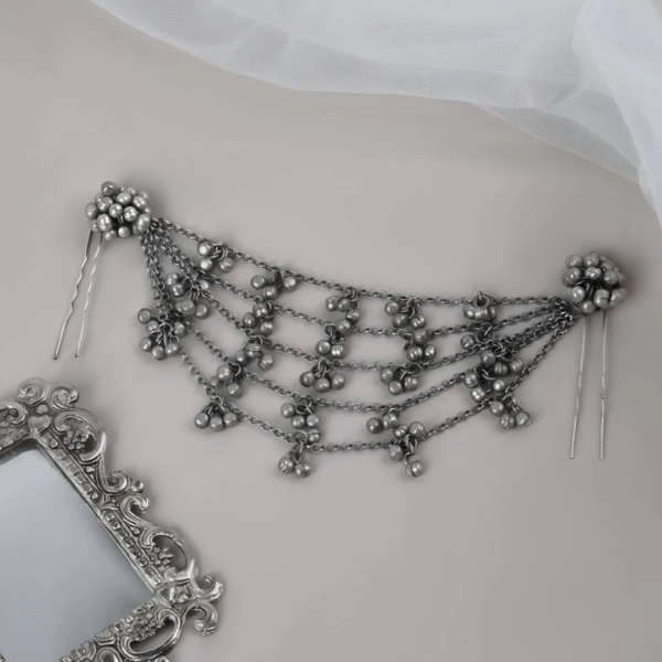 Oxidised Silver Ghungroo Hair Bun Accessory - Image 2