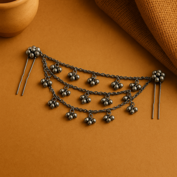 Oxidised Silver Ghungroo Hair Bun Accessory (4)
