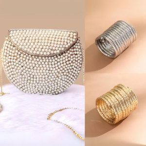 Pearl Handbag Spiral Viral Gold and Silver Bracelets (Festive Combo)