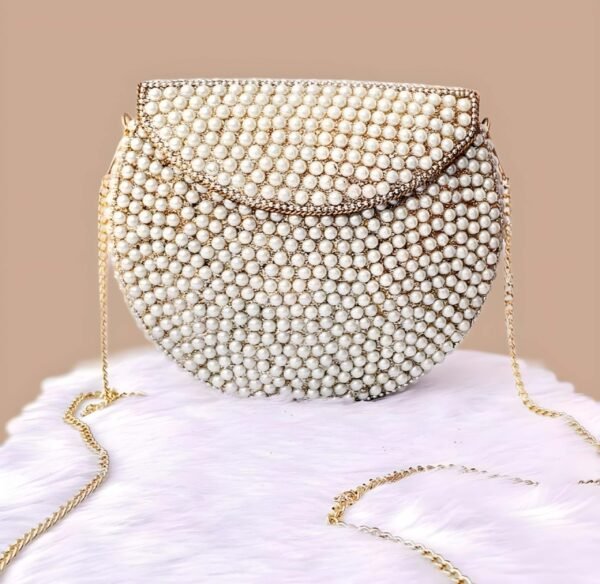 Handmade Metal Bag White Pearls Style Latest Shoulder Clutch Bag - Image 4