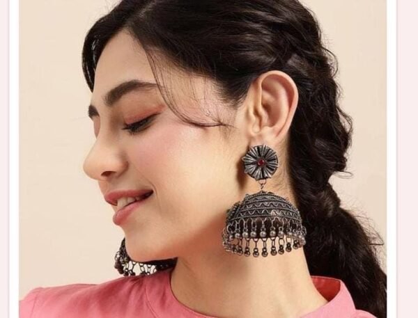 Black Oxidised Jhumka - Image 2