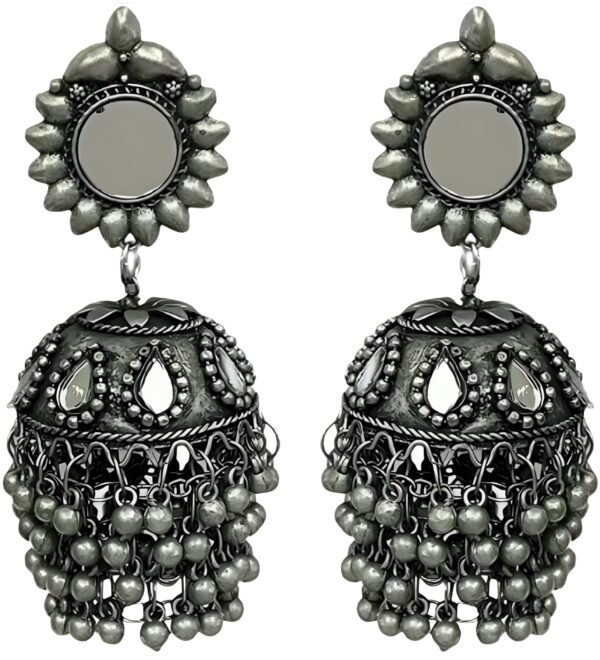 Mirror Black Oxidised Jhumka for Women - Image 3