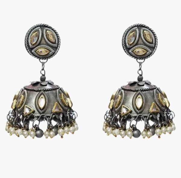 Kundan Fusion Black Oxidised Jhumka - Image 3