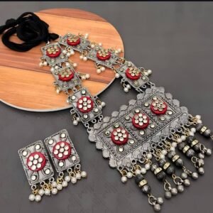 Classic Timeless Kundan Fusion Necklace Set (Red)