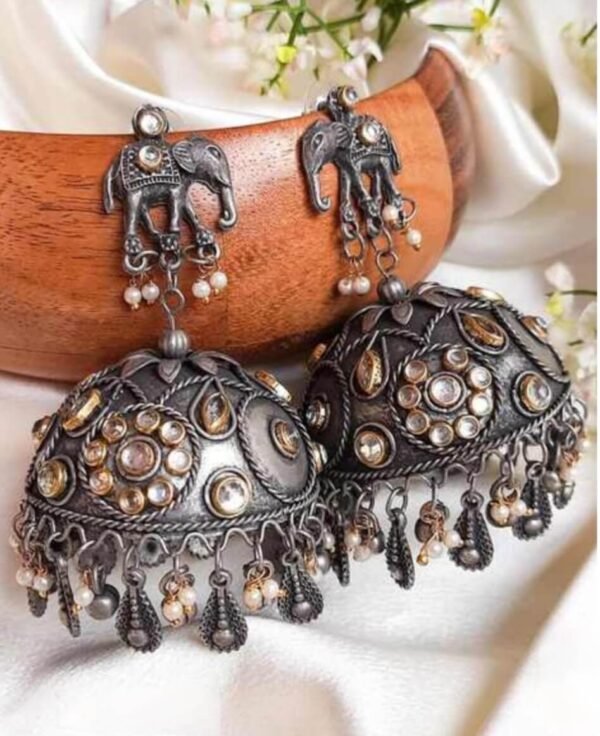 Gajanan Kundan Oxidised Jhumka - Image 2