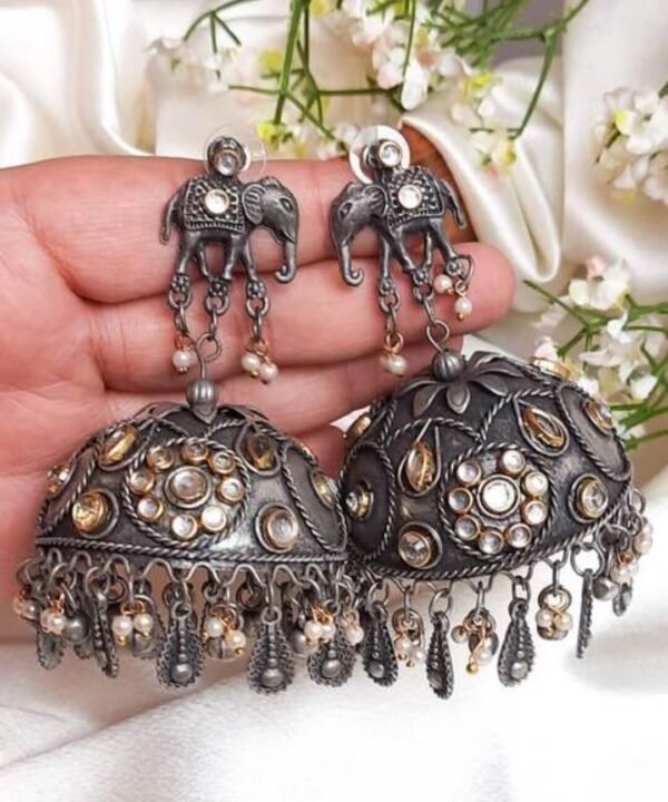 Gajanan Kundan Oxidised Jhumka - Image 3