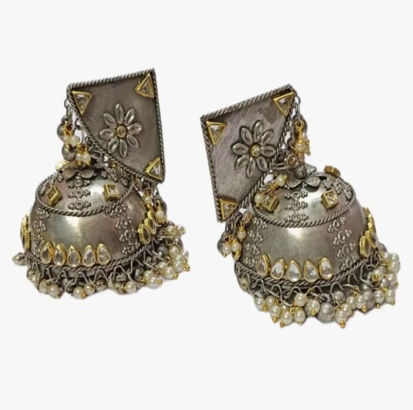 Kundan Fusion Black Oxidised Jhumka