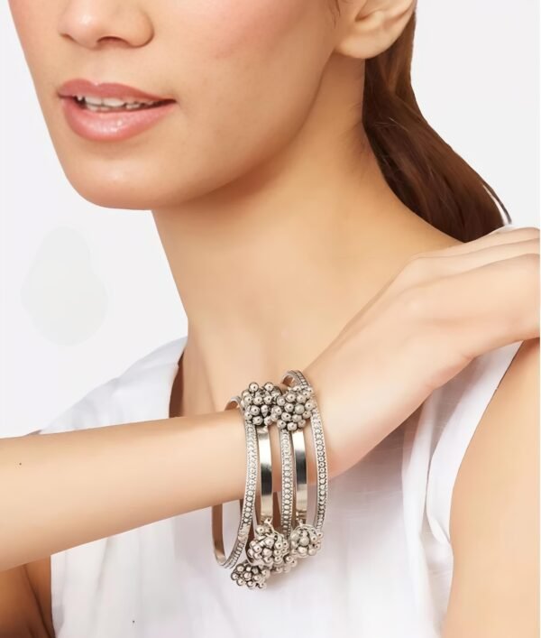 German Silver Ghungharu Bangles Set (1 Set) - Image 2