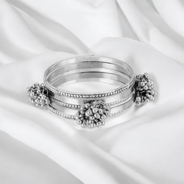 German Silver Ghungharu Bangles Set (1 Set) - Image 3