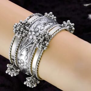 German Silver Ghungharu Bangles Set (1 Set)