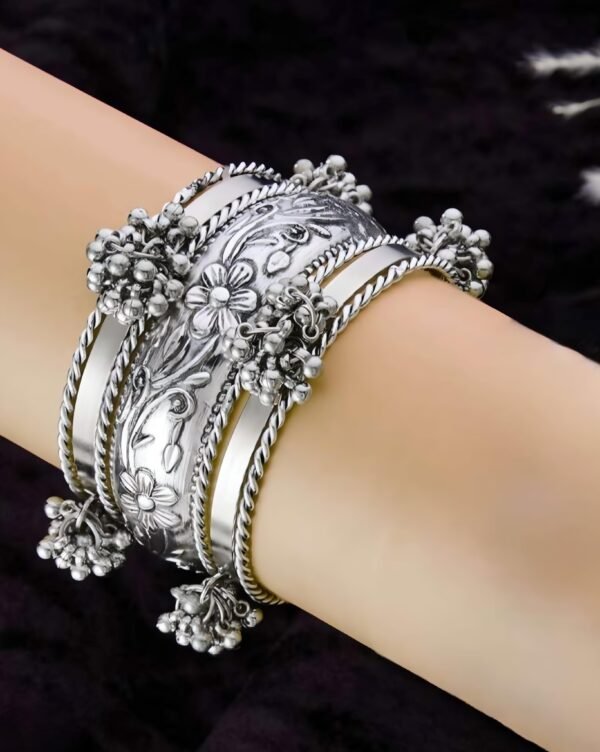 German Silver Ghungharu Bangles Set (1 Set)