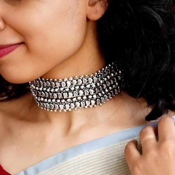 Latest Boho Tribal Ghungharoo Metal Oxidised Choker Necklace Jewellery Set (Copy) - Image 2