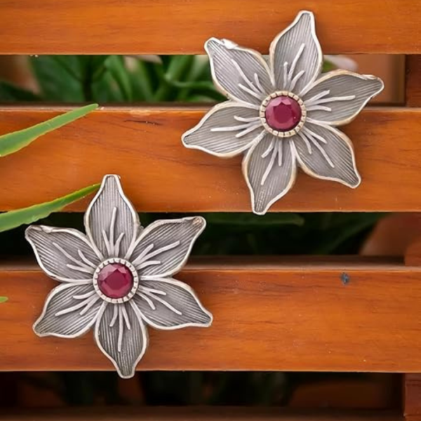 Handcrafted Antique Silver Flower Earrings 2