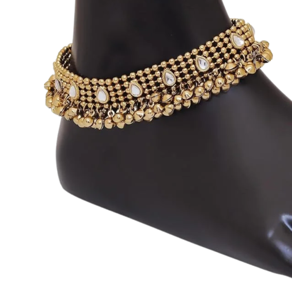Handcrafted Kundan Gold Plated Ghunghroo Anklets Payal - Image 2