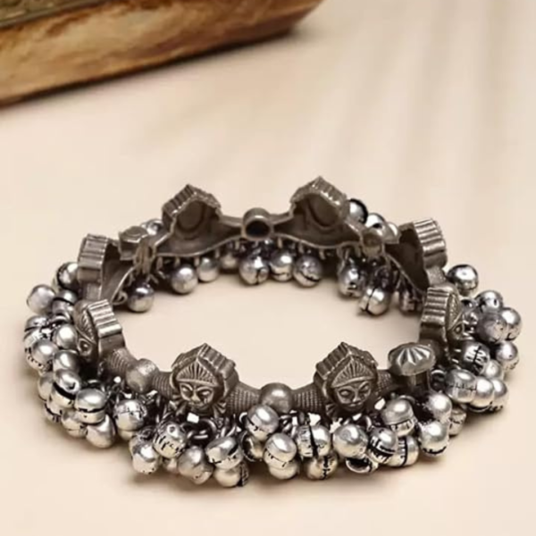 Handcrafted Oxidized Silver Heavy Ghunghroo Mata Bangle Bracelet