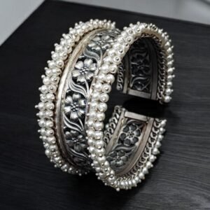 Handmade Silver Replica Cuff Bracelet | Best Pearl Traditional Bangles / Kada
