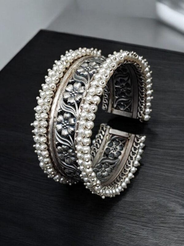 Handmade Silver Replica Cuff Bracelet | Best Pearl Traditional Bangles / Kada