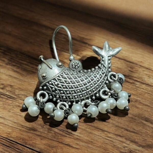 Intricate Oxidised German Silver Fish Hook Earrings – Ethnic Boho Jewelry - Image 3