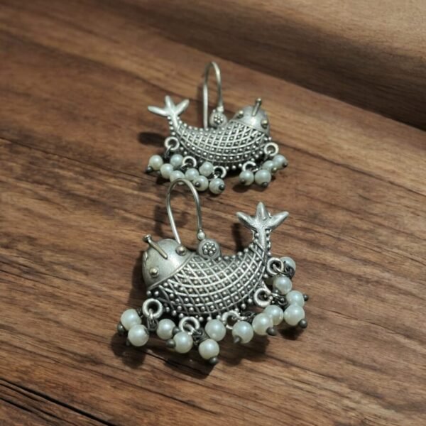 Intricate Oxidised German Silver Fish Hook Earrings – Ethnic Boho Jewelry - Image 4