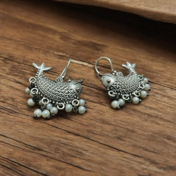 Intricate Oxidised German Silver Fish Hook Earrings – Ethnic Boho Jewelry