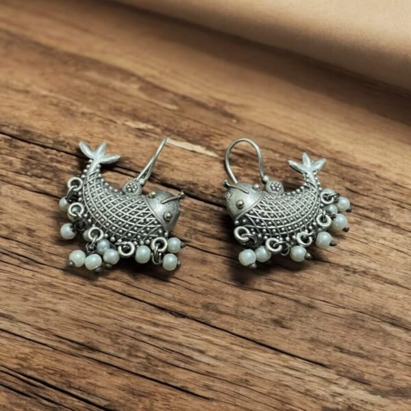 Intricate Oxidised German Silver Fish Hook Earrings – Ethnic Boho Jewelry - Image 2