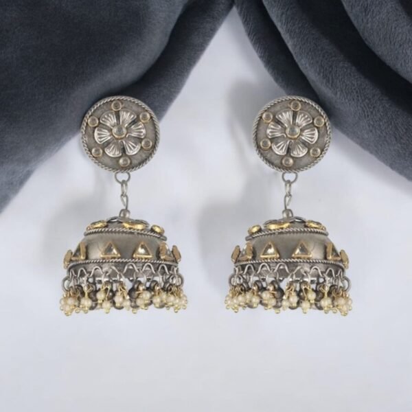 Kundan Fusion Black Oxidised Jhumka for Women - Image 2