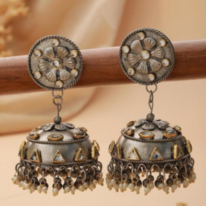 Kundan Fusion Black Oxidised Jhumka for Women