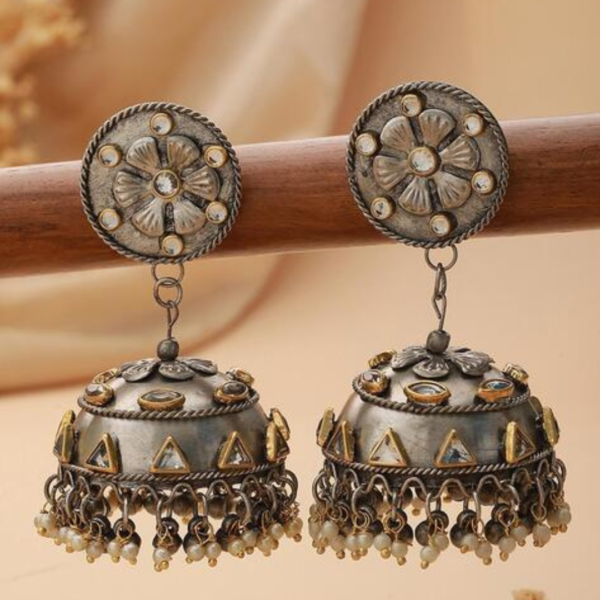 Kundan Fusion Black Oxidised Jhumka for Women
