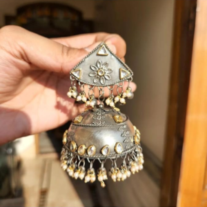 Kundan Fusion Black Oxidised Jhumka