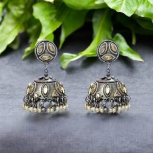 Kundan Fusion Black Oxidised Jhumka
