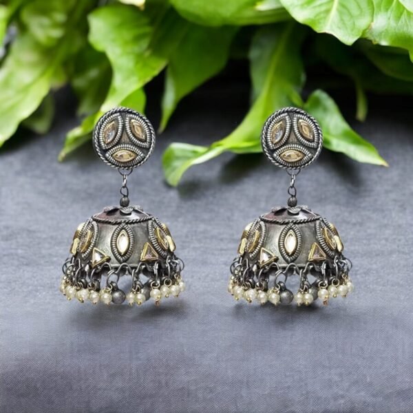 Kundan Fusion Black Oxidised Jhumka