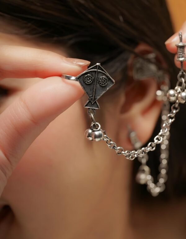 Silver Plated Manjha Patang Ghungharoo Earcuff Earrings - Image 4