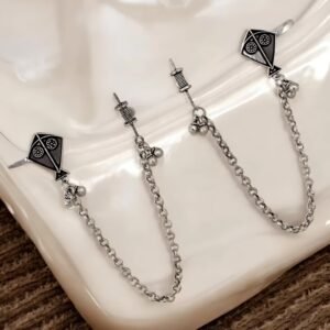 Silver Plated Manjha Patang Ghungharoo Earcuff Earrings