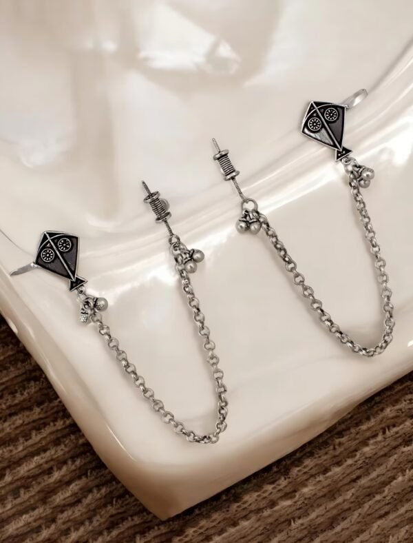Silver Plated Manjha Patang Ghungharoo Earcuff Earrings