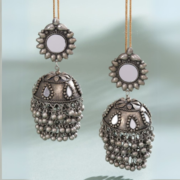 Mirror Black Oxidised Jhumka for Women