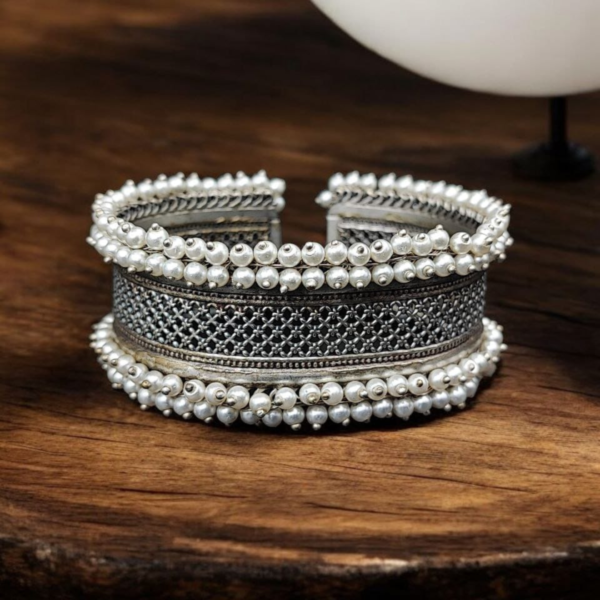 Oxidised Silver Replica Cuff Bracelet  Premium Hand Cuff Bangles - Image 2
