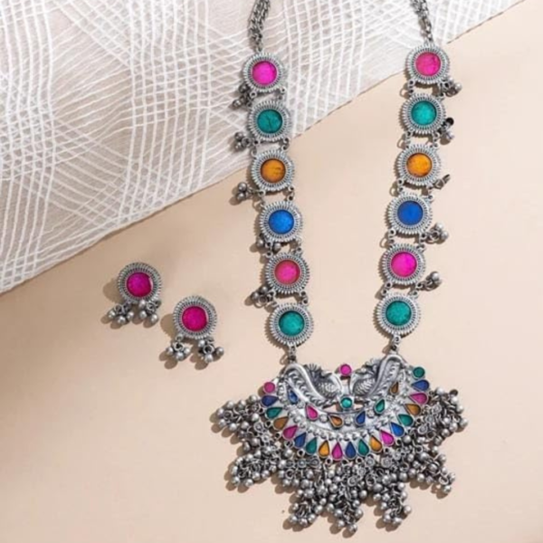 Oxidised Traditional Meenakari Long Necklace for Women