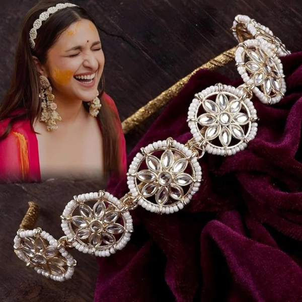 Parineeti Style Floral Shape Kundan Studded Hair Band (1)