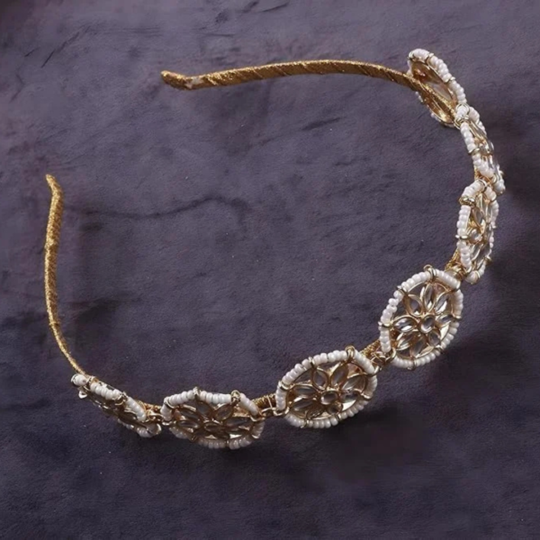 Parineeti Style Floral Shape Kundan Studded Hair Band - Image 2