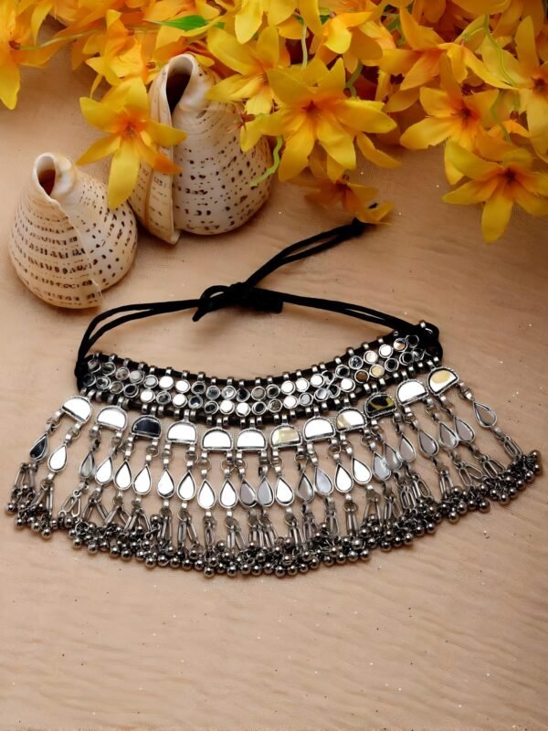 Handcrafted Silver Plated Mirror Choker Necklace Set