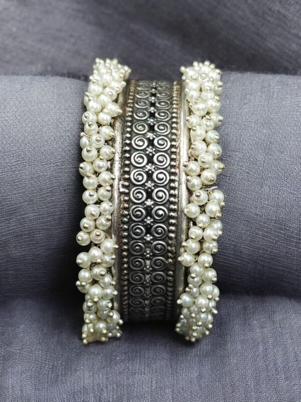 Silver Replica Cuff Bangle in Premium Quality | Best Pearl Work Bracelet - Image 2