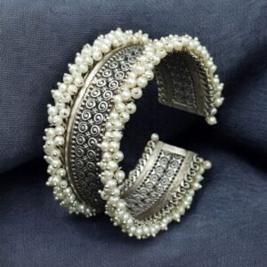 Silver Replica Cuff Bangle in Premium Quality | Best Pearl Work Bracelet