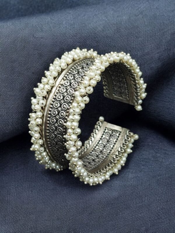 Silver Replica Cuff Bangle in Premium Quality | Best Pearl Work Bracelet