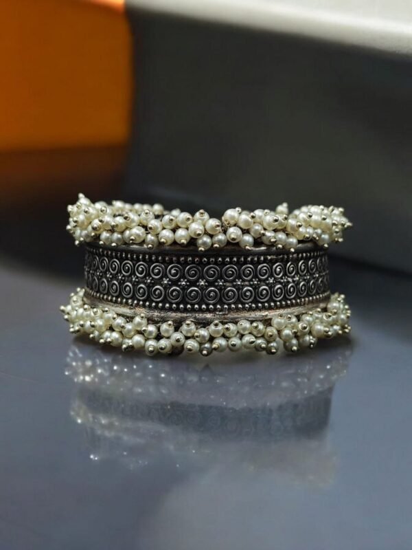 Silver Replica Cuff Bangle in Premium Quality | Best Pearl Work Bracelet - Image 3