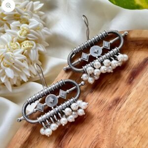 Traditional Antique Polish Silver Replica Pearl Hook Earrings